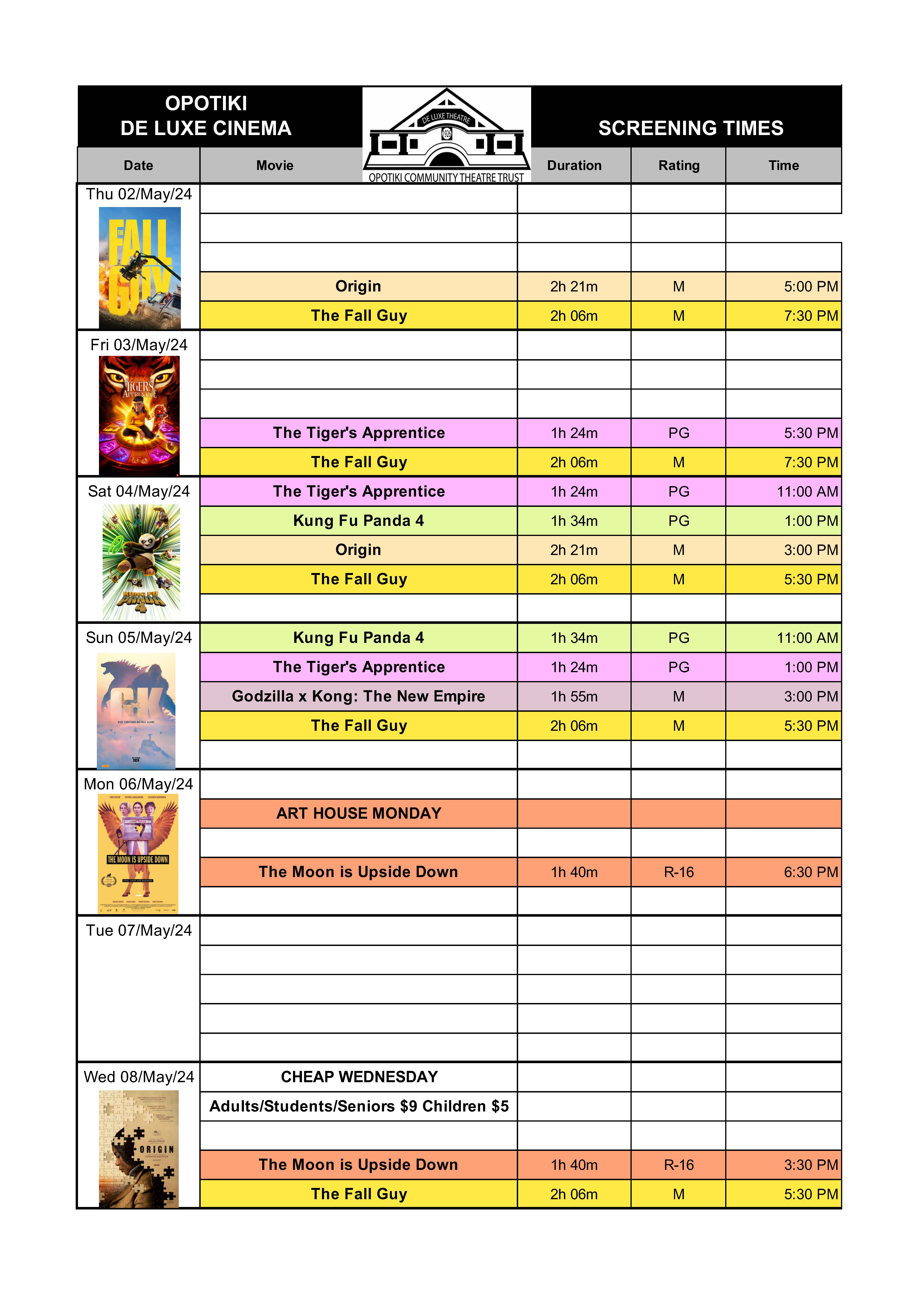 Opotiki Deluxe Theatre Movie Schedule